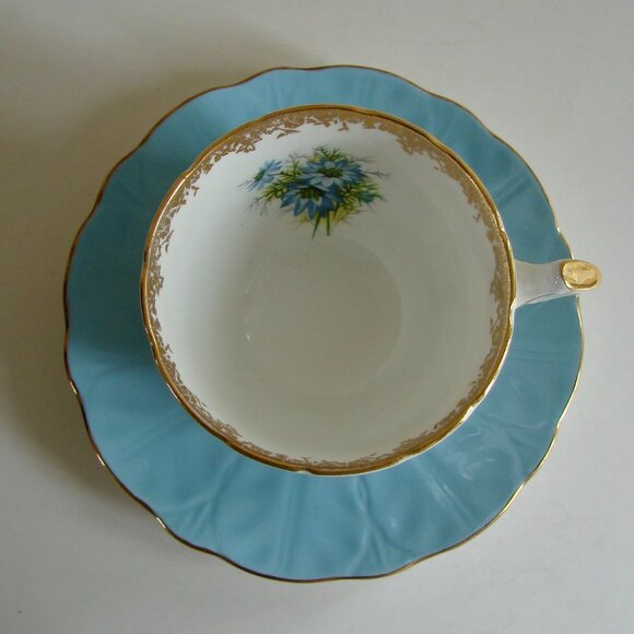Vintage Aynsley Blue Floral Teacup and Saucer Bone China Gold Gilt Cornflower - Picture 4 of 8